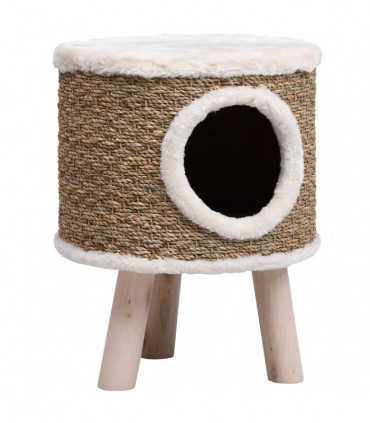 vidaXL Cat House with Wooden Legs 41 cm Seagrass