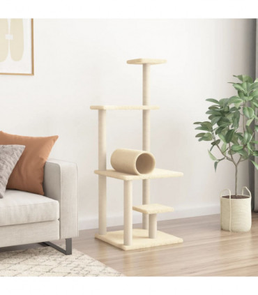 vidaXL Cat Tree with Sisal Scratching Posts Cream 136 cm