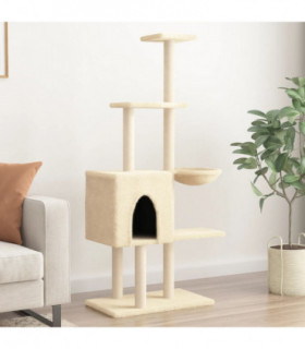 vidaXL Cat Tree with Sisal Scratching Posts Cream 145 cm