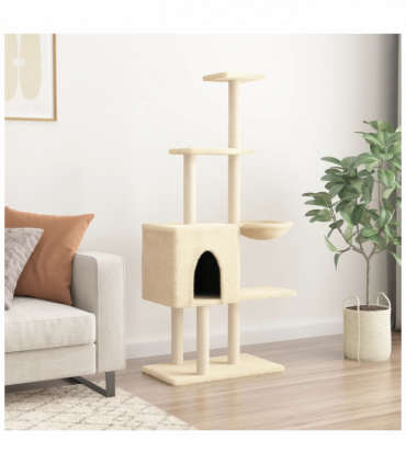 vidaXL Cat Tree with Sisal Scratching Posts Cream 145 cm