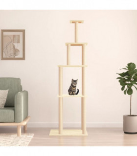 vidaXL Cat Tree with Sisal Scratching Posts Cream 183 cm