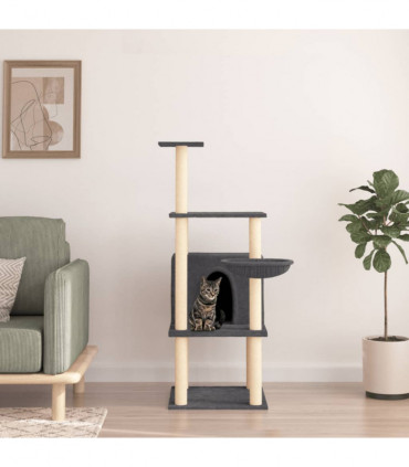 vidaXL Cat Tree with Sisal Scratching Posts Dark Grey 132 cm