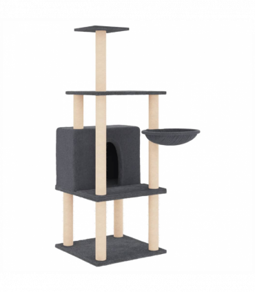 vidaXL Cat Tree with Sisal Scratching Posts Dark Grey 132 cm