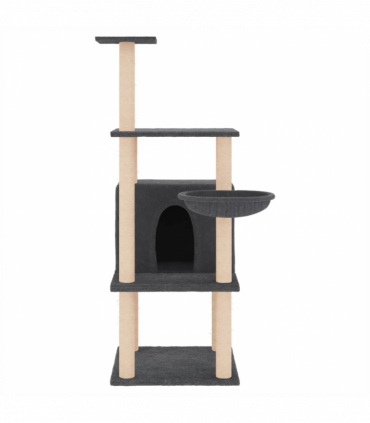 vidaXL Cat Tree with Sisal Scratching Posts Dark Grey 132 cm