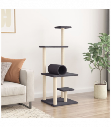 vidaXL Cat Tree with Sisal Scratching Posts Dark Grey 136 cm