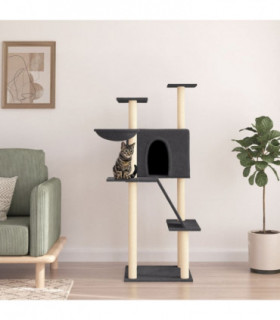vidaXL Cat Tree with Sisal Scratching Posts Dark Grey 143 cm