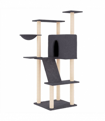 vidaXL Cat Tree with Sisal Scratching Posts Dark Grey 143 cm