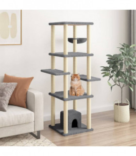 vidaXL Cat Tree with Sisal Scratching Posts Dark Grey 154 cm