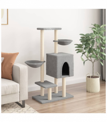 vidaXL Cat Tree with Sisal Scratching Posts Light Grey 117 cm