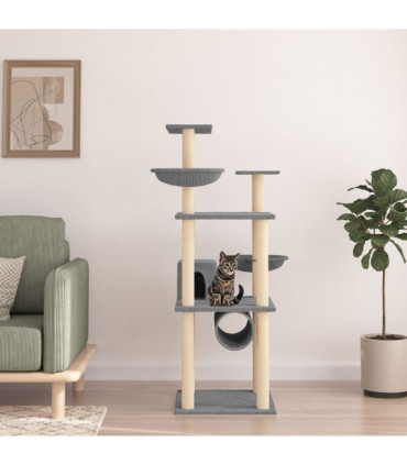 vidaXL Cat Tree with Sisal Scratching Posts Light Grey 141 cm