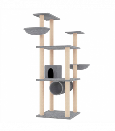 vidaXL Cat Tree with Sisal Scratching Posts Light Grey 141 cm