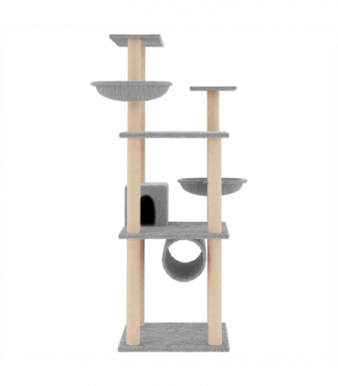vidaXL Cat Tree with Sisal Scratching Posts Light Grey 141 cm