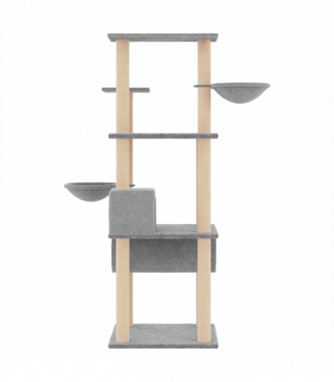 vidaXL Cat Tree with Sisal Scratching Posts Light Grey 141 cm