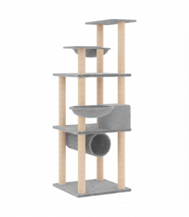 vidaXL Cat Tree with Sisal Scratching Posts Light Grey 141 cm