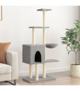 vidaXL Cat Tree with Sisal Scratching Posts Light Grey 145 cm