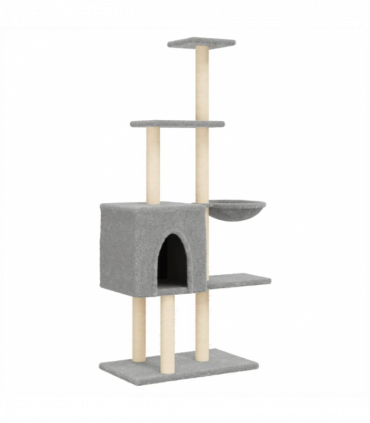vidaXL Cat Tree with Sisal Scratching Posts Light Grey 145 cm