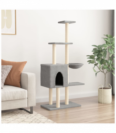 vidaXL Cat Tree with Sisal Scratching Posts Light Grey 145 cm