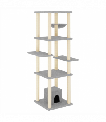 vidaXL Cat Tree with Sisal Scratching Posts Light Grey 154 cm