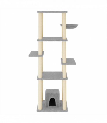 vidaXL Cat Tree with Sisal Scratching Posts Light Grey 154 cm