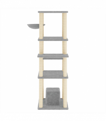 vidaXL Cat Tree with Sisal Scratching Posts Light Grey 154 cm