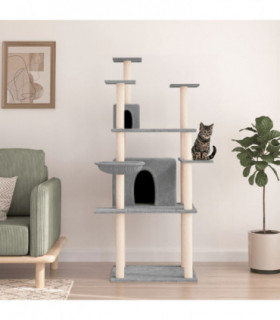 vidaXL Cat Tree with Sisal Scratching Posts Light Grey 166 cm