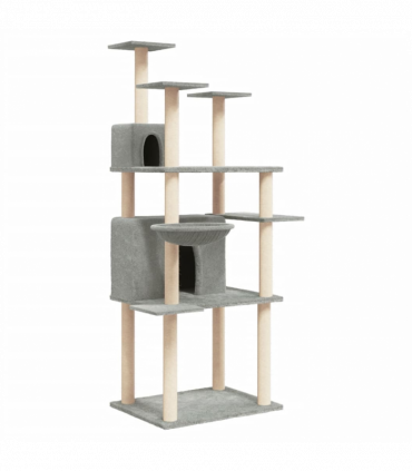 vidaXL Cat Tree with Sisal Scratching Posts Light Grey 166 cm