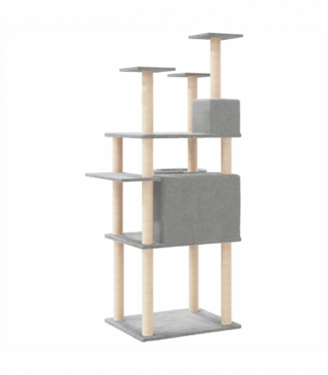 vidaXL Cat Tree with Sisal Scratching Posts Light Grey 166 cm