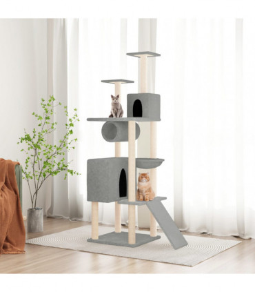 vidaXL Cat Tree with Sisal Scratching Posts Light Grey 168 cm