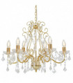 vidaXL Chandelier with Crystal Beads Golden Round 6 x E14