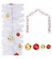 vidaXL Christmas Garland Decorated with Baubles White 10 m