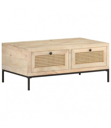 vidaXL Coffee Table 90x50x37 cm Solid Mango Wood and Natural Cane