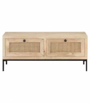 vidaXL Coffee Table 90x50x37 cm Solid Mango Wood and Natural Cane