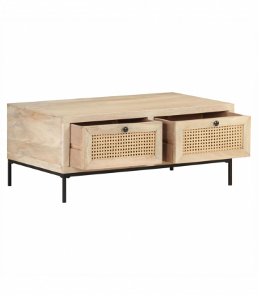 vidaXL Coffee Table 90x50x37 cm Solid Mango Wood and Natural Cane
