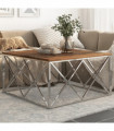 vidaXL Coffee Table Silver Stainless Steel and Solid Sleeper Wood