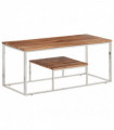 vidaXL Coffee Table Silver Stainless Steel and Solid Wood Acacia