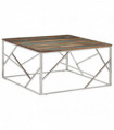 vidaXL Coffee Table Silver Stainless Steel and Solid Wood Reclaimed