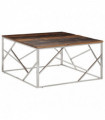 vidaXL Coffee Table Silver Stainless Steel and Solid Wood Sleeper