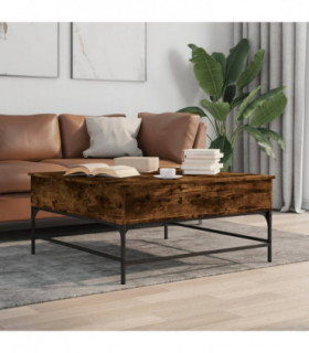 vidaXL Coffee Table Smoked Oak 95x95x45 cm Engineered Wood and Metal