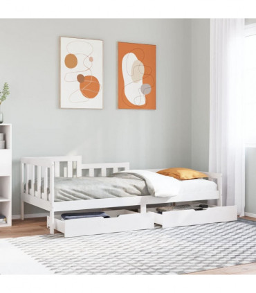 vidaXL Daybed with Drawers without Mattress White 90x200 cm Solid Wood
