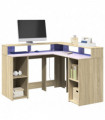 vidaXL Desk with LED Lights Sonoma Oak 130x130x91 cm Engineered Wood