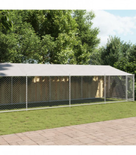 vidaXL Dog Cage with Roof and Door Grey 10x2x2 m Galvanised Steel