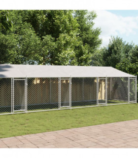 vidaXL Dog Cage with Roof and Doors Grey 12x2x2 m Galvanised Steel