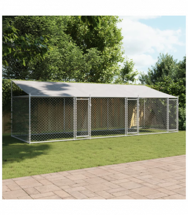 vidaXL Dog Cage with Roof and Doors Grey 6x2x2 m Galvanised Steel
