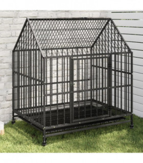 vidaXL Dog Cage with Wheels Black Galvanised Steel