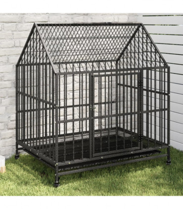 vidaXL Dog Cage with Wheels Black Galvanised Steel