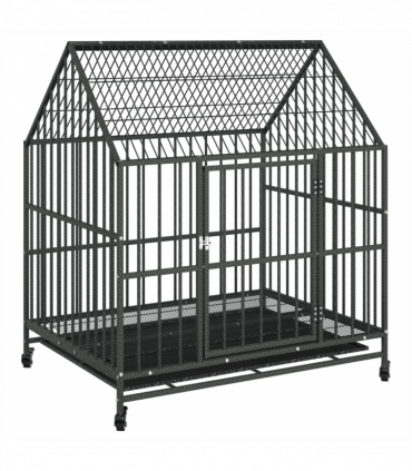 vidaXL Dog Cage with Wheels Black Galvanised Steel
