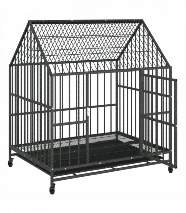 vidaXL Dog Cage with Wheels Black Galvanised Steel