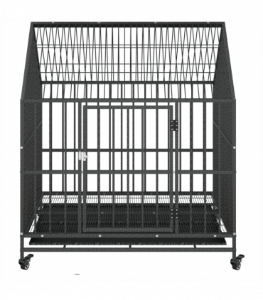 vidaXL Dog Cage with Wheels Black Galvanised Steel