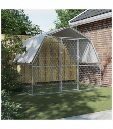 vidaXL Dog Cages 2 pcs with Roof and Door Silver Galvanised Steel