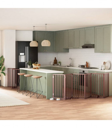 vidaXL Dog Gate with Door Foldable 12 Panels Brown 600 cm Poplar Wood